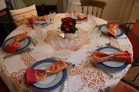 Table set for dinner Stock Photos