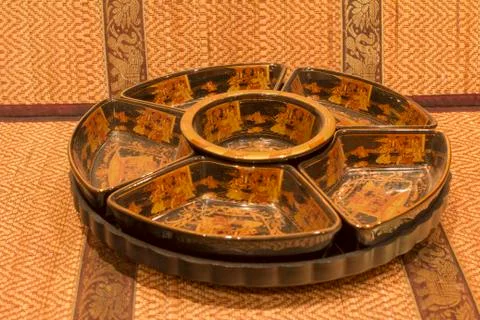 Table set for a dinner table with a blurred background. Fotos Stock