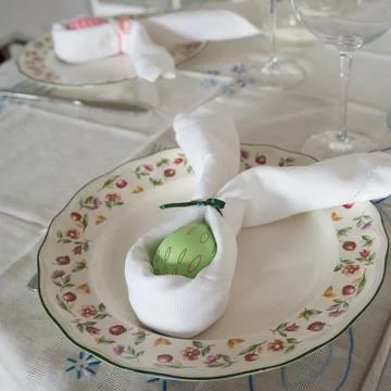 Table set with easter pattern Stock Photos