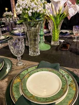 Table set for an elegant dinner Stock Photos