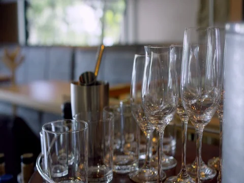 Table set at elegant restaurant Stock Footage 78374015