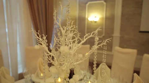 Table set for an event party or wedding reception in winter season Stock Footage 52435267