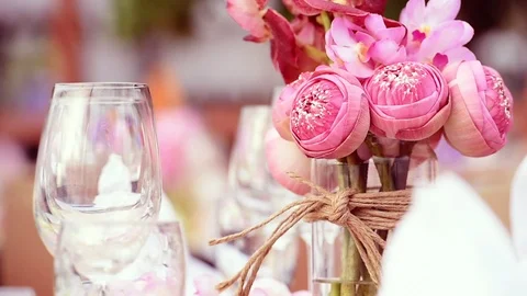 Table set for an event party or wedding reception Stock Footage 107271545