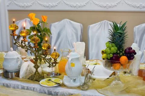 Table set for an event party or wedding reception Stock Photos