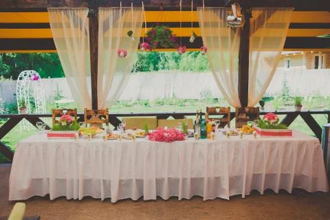 Table set for an event party or wedding reception Stock Photos