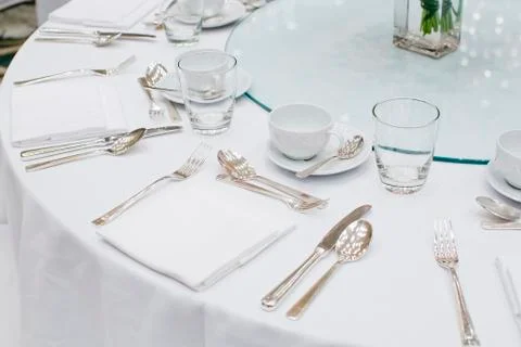 Table set for an event party or wedding reception Stock Photos