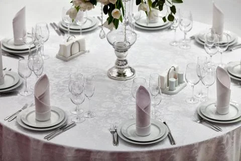 Table set for an event party or wedding reception Stock Photos