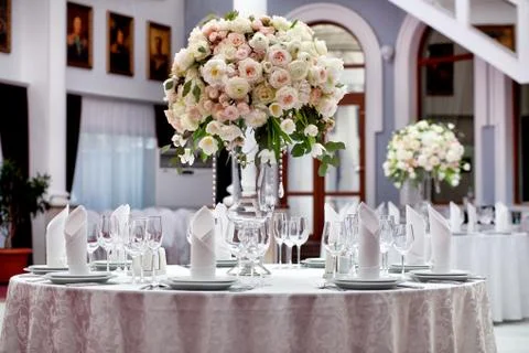Table set for an event party or wedding reception Stock Photos