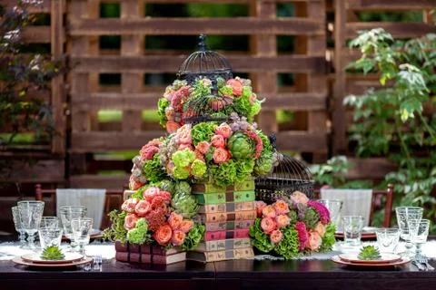 Table set for an event party or wedding reception Stock Photos