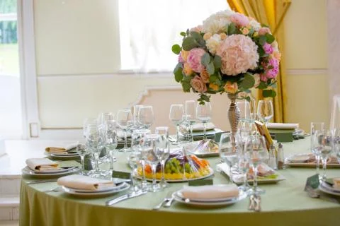 Table set for an event party or wedding reception, Stockfoto's