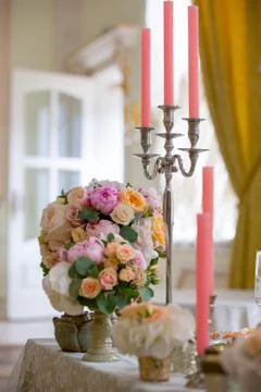 Table set for an event party or wedding reception, Stockfoto's