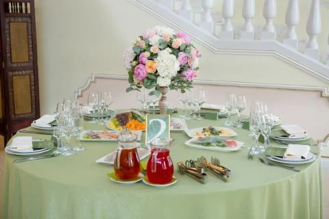 Table set for an event party or wedding reception, 스톡 사진