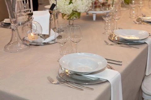 Table set for an event party or wedding reception Stock Photos
