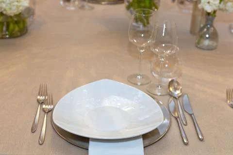 Table set for an event party or wedding reception Stock Photos