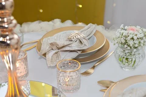 Table set for an event party or wedding reception Stock Photos