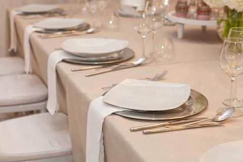 Table set for an event party or wedding reception Stock Photos