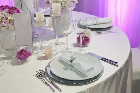 Table set for an event party or wedding reception Stock Photos