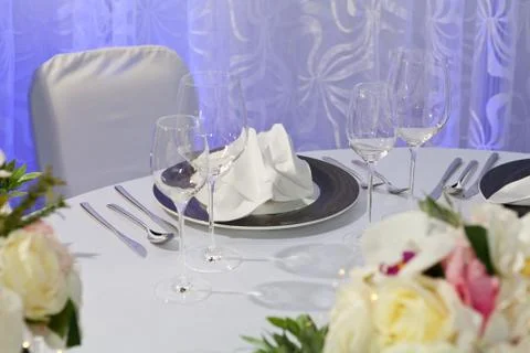 Table set for an event party or wedding reception Stock Photos