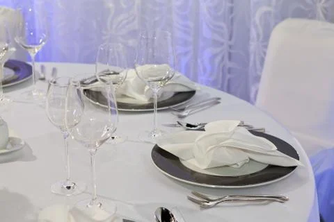 Table set for an event party or wedding reception Stock Photos