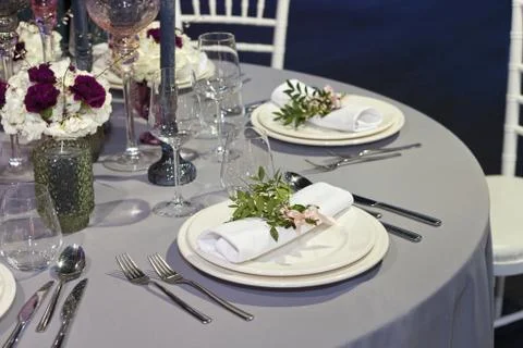 Table set for an event party or wedding reception Foto stock
