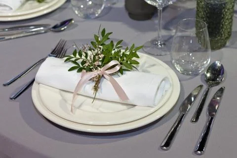 Table set for an event party or wedding reception Stock Photos