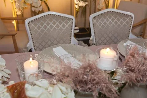 Table set for an event party or wedding reception Stock Photos