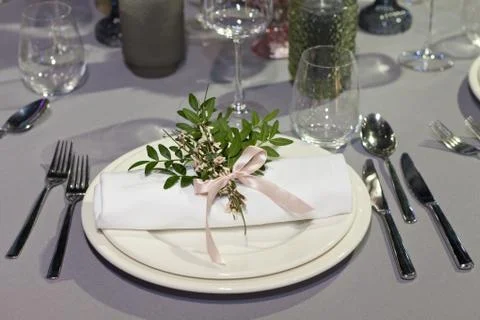 Table set for an event party or wedding reception Stock Photos