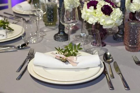 Table set for an event party or wedding reception Stock Photos