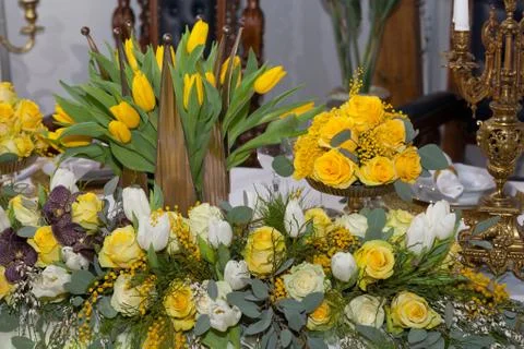 Table set for an event party or wedding reception Stock Photos