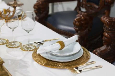 Table set for an event party or wedding reception Stock Photos