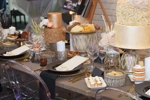 Table set for an event party or wedding reception Stock Photos