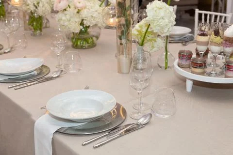 Table set for an event party or wedding reception Stock Photos