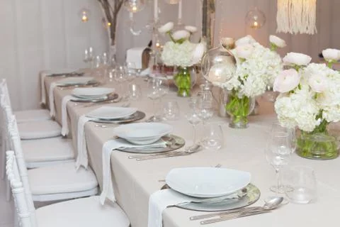 Table set for an event party or wedding reception Stock Photos