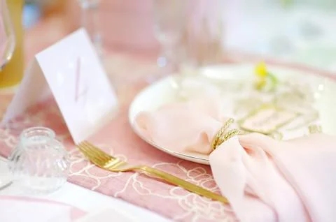 Table set for an event party or wedding reception Stock Photos