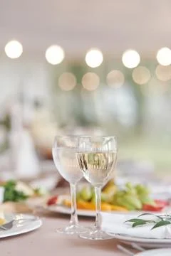 Table set for an event party or wedding reception. Stock Photos