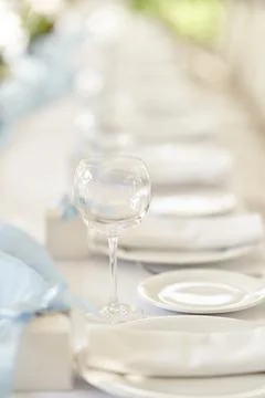 Table set for an event party or wedding reception. Banquet table design Stock Photos