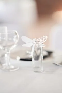 Table set for an event party or wedding reception. Stock Photos
