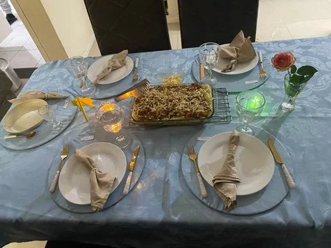 Table set for family dinner 스톡 사진