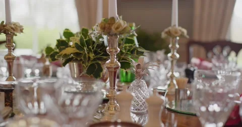 Table set for a festive dinner Stock Footage 166813960