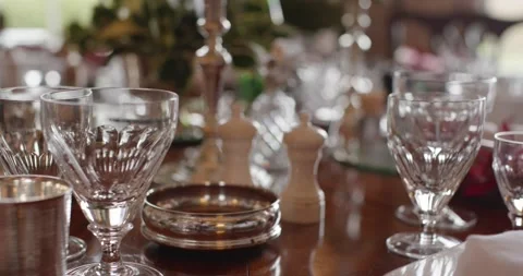 Table set for a festive dinner Stock Footage 166816817