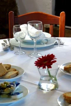 Table set with flower Stock Photos