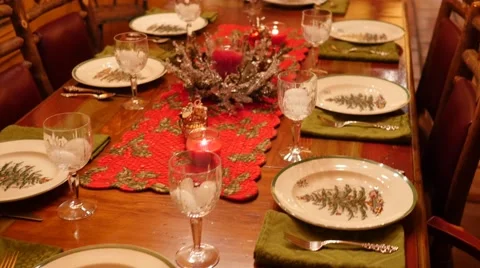 Table set for a fun christmas dinner Video stock 58431801