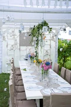 Table set in the garden 写真素材