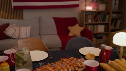 Table Set with Hot Dogs for Fourth of July Celebration Stock Footage 336310241