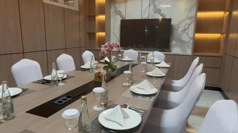 Table set up at the hotel for lunch Stock Footage 293109925