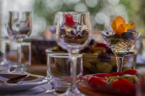 Table set for lunch having nature around Stock Photos
