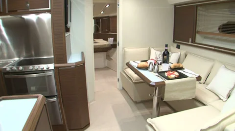 Table set for meal on a boat Stock Footage 32213545