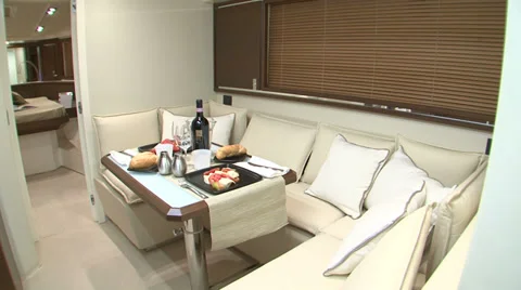 Table set for meal on a boat Stock Footage 32213570