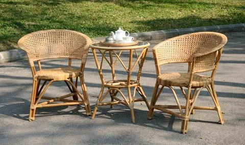 Table set outdoor to enjoy tea time Stock Photos