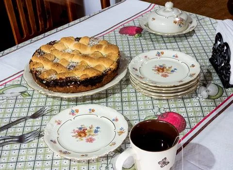 Table set with pie Stock Photos